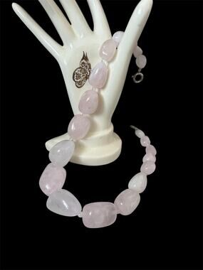 Vintage Rose Quartz Necklace Chunky Graduated Pink Stone 20 Inch